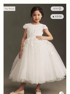 Anthropologie White Floral Appliqué Tulle Party Dress for Kids